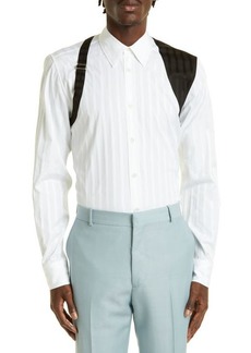 Alexander McQueen Tilted Asymmetric Cotton Button-Up Shirt in White/White at Nordstrom