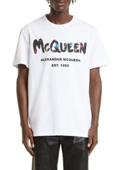 Alexander McQueen Watercolor Graffiti Logo Cotton Graphic Tee