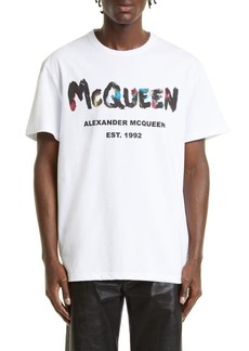 Alexander McQueen Watercolor Graffiti Logo Cotton Graphic Tee in White/Mix at Nordstrom