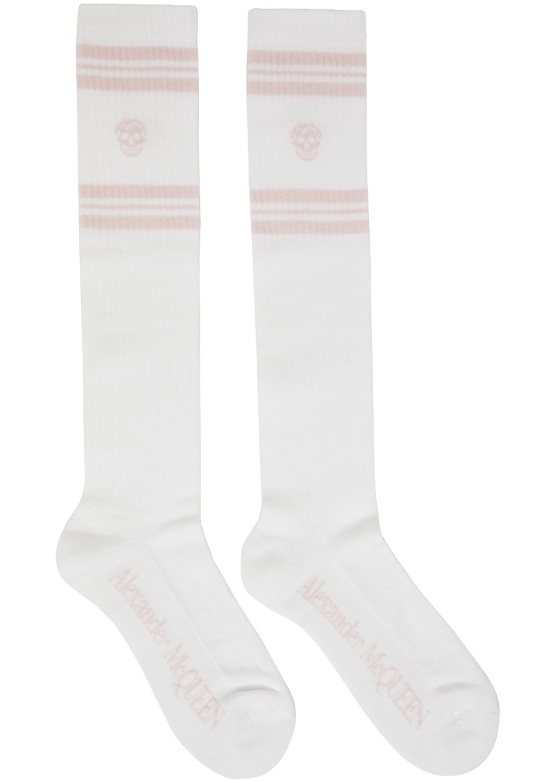 Alexander McQueen White & Pink Stripe Skull Socks