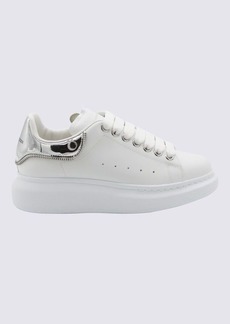 ALEXANDER MCQUEEN WHITE LEATHER AND SILVER METAL OVERSIZE SNEAKERS
