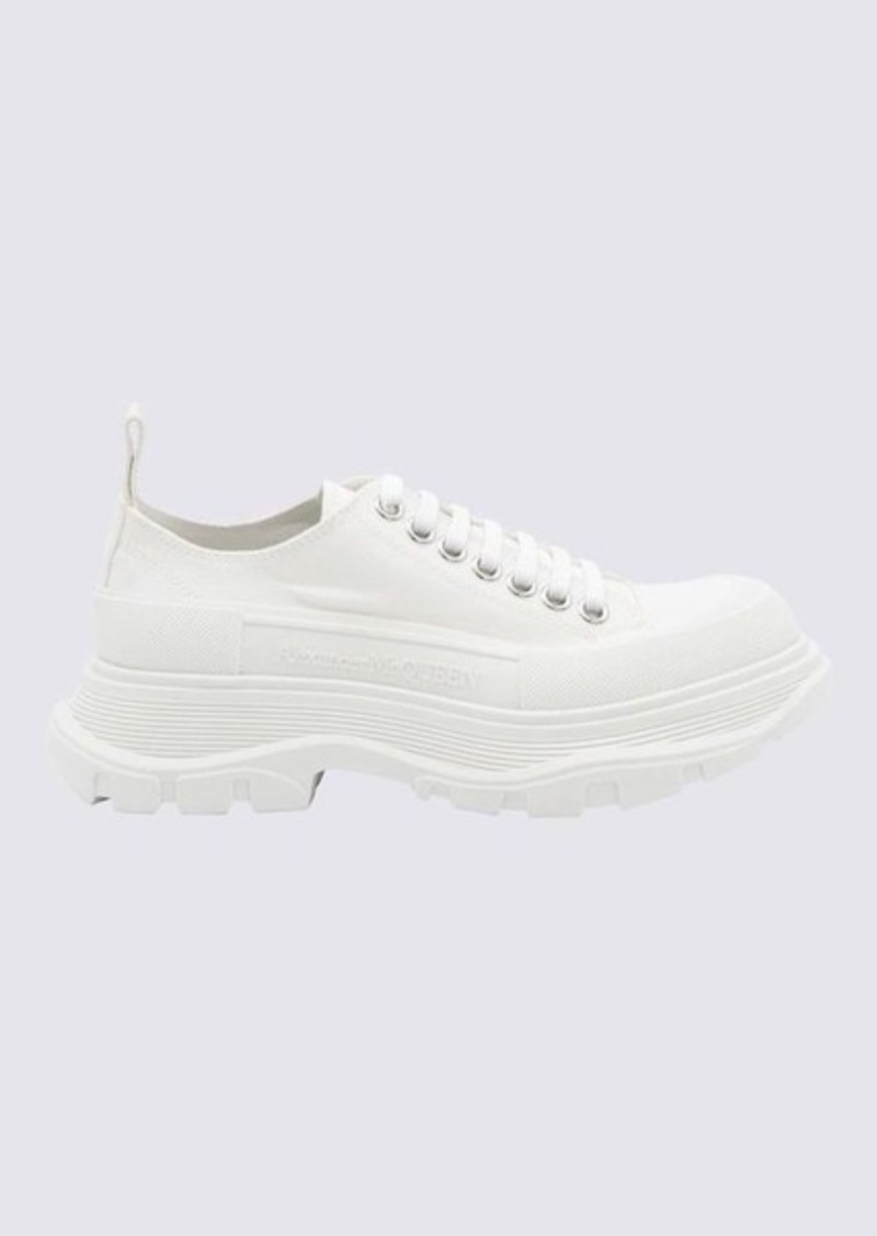 ALEXANDER MCQUEEN WHITE LEATHER TREAD SLICK LACE-UP