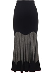Alexander Mcqueen Woman Fluted Burnout-effect Ribbed-knit Midi Skirt Black