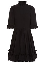 Alexander Mcqueen Woman Ruffled Silk-crepe Mini Dress Black