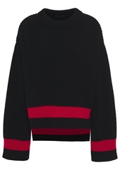 Alexander Mcqueen Woman Striped Ribbed Wool And Cashmere-blend Sweater Black