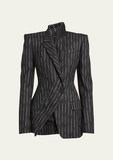 Alexander McQueen Wool Upside-Down Pinstripe Blazer Jacket