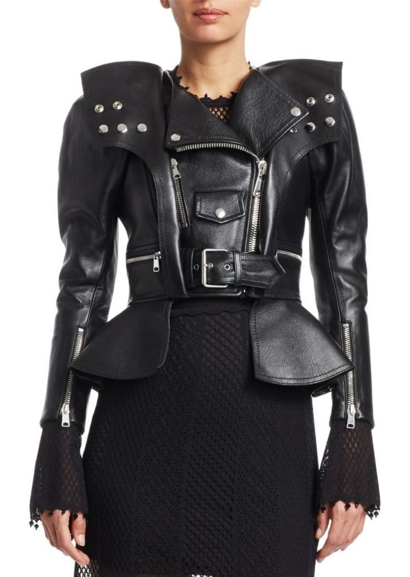 Alexander McQueen Armour Leather Peplum Moto Jacket | Outerwear