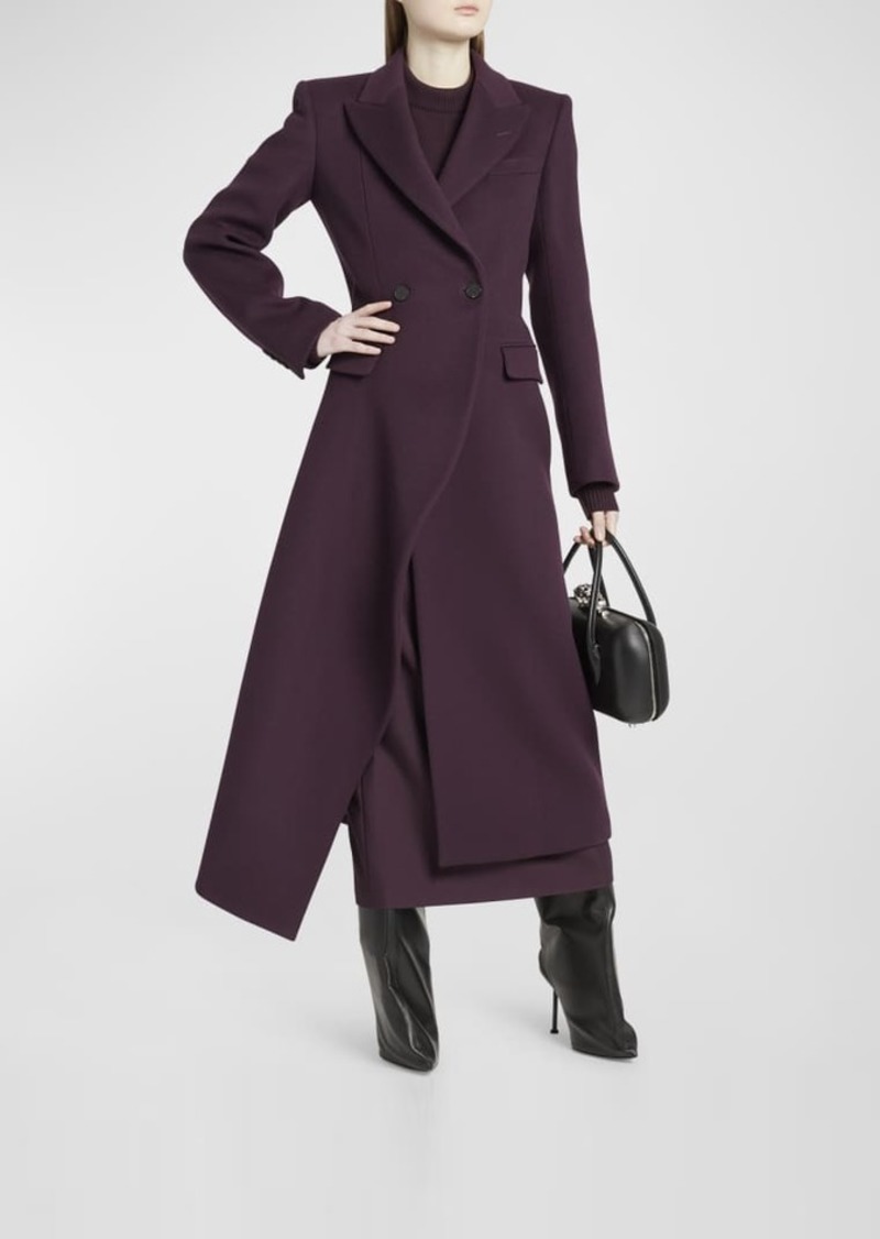 Alexander McQueen Asymmetric Draped Wool Overcoat