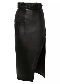Alexander McQueen Belted Leather Midi-Skirt