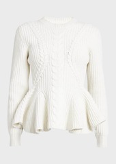 Alexander McQueen Cable Wool Cashmere Peplum Sweater