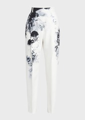 Alexander McQueen Chiaro-Print High-Rise Pleated Straight-Leg Ankle Trousers