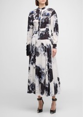 Alexander McQueen Chiaro-Print Pleated Drop-Waist Midi Shirtdress