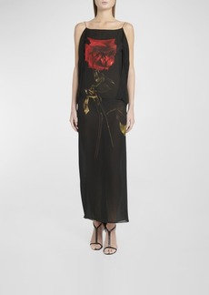 Alexander McQueen Chiffon Shadow Maxi Dress with Rose Print Detail