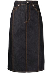 Alexander McQueen contrast-stitch denim midi skirt