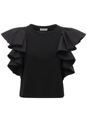 Alexander McQueen Cotton Jersey T-shirt W/ruffled Sleeves