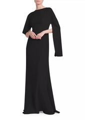 Alexander McQueen Crepe Asymmetric Cape-Sleeve Gown