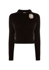Alexander McQueen Cropped Cashmere Brooch Knit Sweater