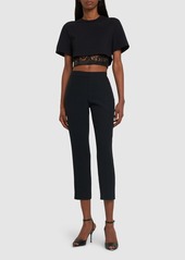 Alexander McQueen Cropped Lace Panel Cotton T-shirt