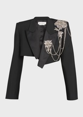 Alexander McQueen Crystal Chain Embellished Crop Tuxedo Jacket