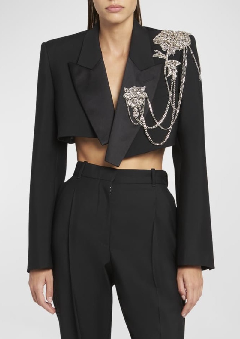Alexander McQueen Crystal Chain Embellished Crop Tuxedo Jacket