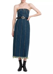 Alexander McQueen Denim Strapless Midi-Dress