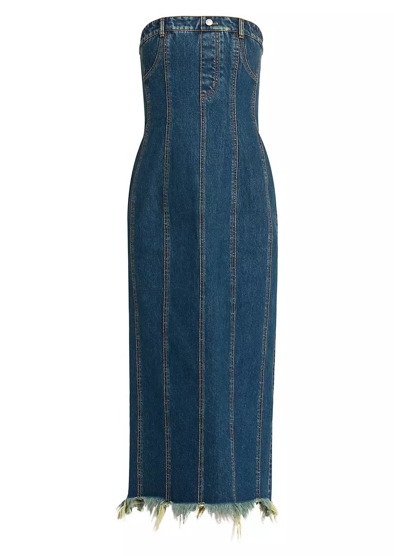 Alexander McQueen Denim Strapless Midi-Dress