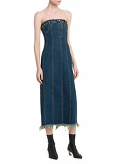 Alexander McQueen Denim Strapless Midi-Dress