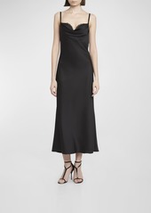 Alexander McQueen Draped Bustier Sleeveless Silk Midi Evening Dress