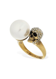 Alexander McQueen Embellished Skull & Pearl Ring