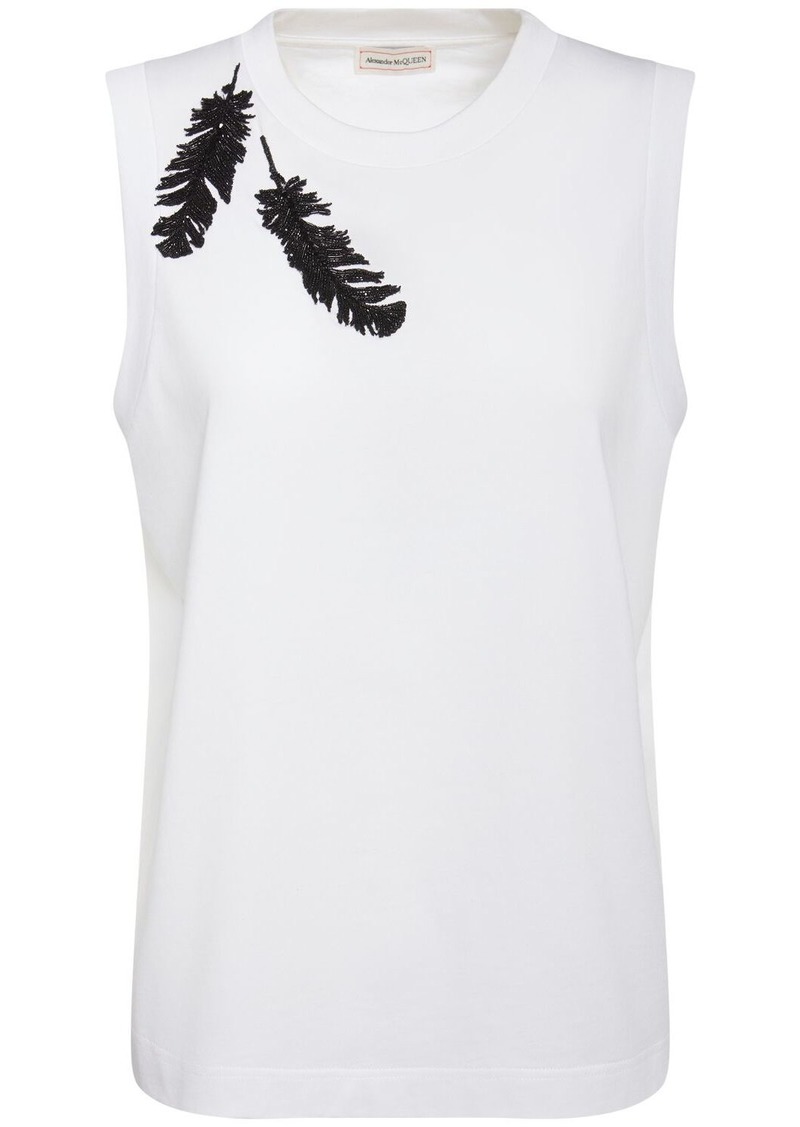 Alexander McQueen Embroidered Cotton Jersey Top