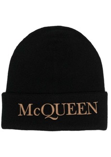 Alexander McQueen embroidered-logo ribbed beanie