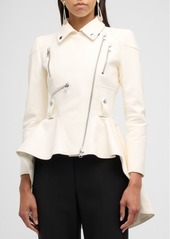 Alexander McQueen Fitted Leather Biker Peplum Jkt