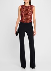 Alexander McQueen Flocked Leopard Mesh Sleeveless Top