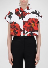 Alexander McQueen Floral-Print Short-Sleeve Crop Collared Shirt
