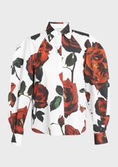 Alexander McQueen Floral-Print Slash-Cutout Cocoon Shirt