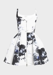 Alexander McQueen Floral-Print Zip-Front Sleeveless Mini Day Dress