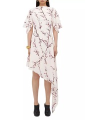 Alexander McQueen Floral Silk Asymmetric Midi-Dress