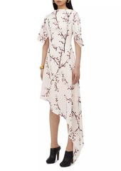 Alexander McQueen Floral Silk Asymmetric Midi-Dress