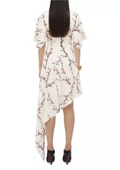 Alexander McQueen Floral Silk Asymmetric Midi-Dress