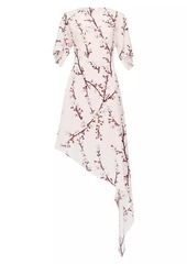 Alexander McQueen Floral Silk Asymmetric Midi-Dress