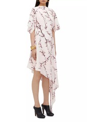 Alexander McQueen Floral Silk Asymmetric Midi-Dress