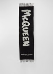 Alexander McQueen Fringe Graffiti Logo Wool Scarf