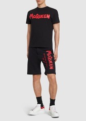 Alexander McQueen Graffiti Print Cotton Shorts