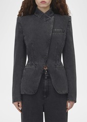 Alexander McQueen High-Neck Wrap Denim Jacket