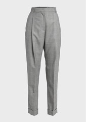 Alexander McQueen High-Rise Pleated Straight-Leg Ankle Roll-Hem Trousers