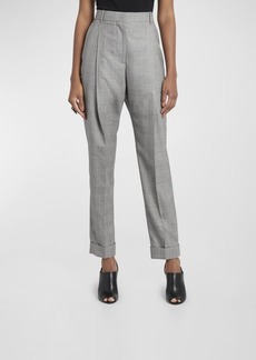 Alexander McQueen High-Rise Pleated Straight-Leg Ankle Roll-Hem Trousers