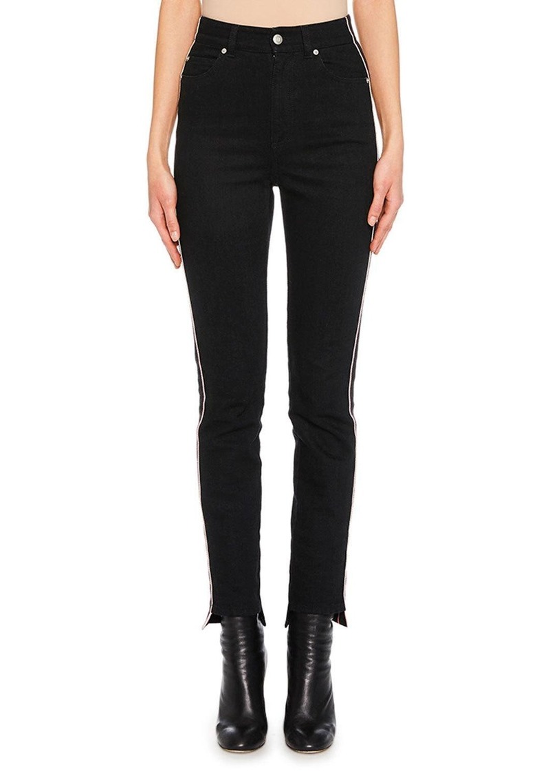 Alexander McQueen High-Waist Racer-Stripe Skinny Jeans with High-Low Cuff