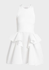 Alexander McQueen Knit Tank Mini Dress with Faille Peplum Skirt
