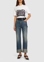 Alexander McQueen Lace Bustier Cotton Jersey T-shirt