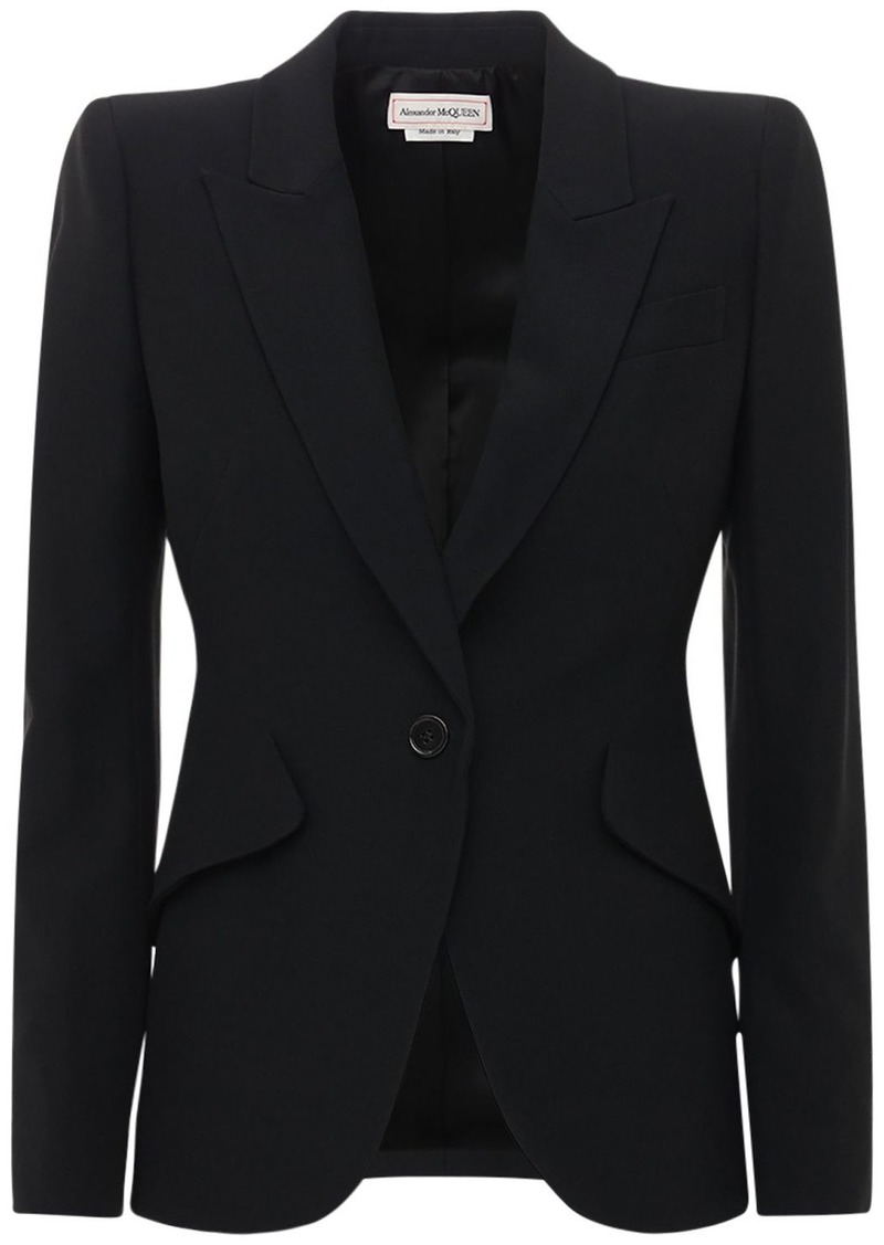 Alexander McQueen Leaf Crepe Single Breast Fitted Blazer